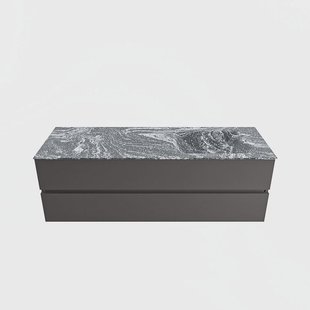 MONDIAZ VICA-DLUX 150cm badmeubel onderkast Dark grey 2 lades. Inbouw wastafel CLOUD rechts 1 kraangat, kleur Lava.