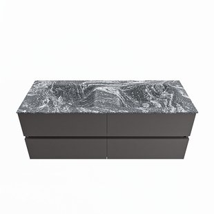 MONDIAZ VICA-DLUX 130cm badmeubel onderkast Dark grey 4 lades. Inbouw wastafel CLOUD dubbel zonder kraangat, kleur Lava.