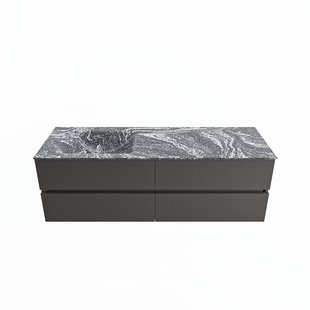 MONDIAZ VICA-DLUX 150cm badmeubel onderkast Dark grey 4 lades. Inbouw wastafel CLOUD links zonder kraangat, kleur Lava.