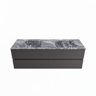 MONDIAZ VICA-DLUX 150cm badmeubel onderkast Dark grey 4 lades. Inbouw wastafel CLOUD dubbel zonder kraangat, kleur Lava.