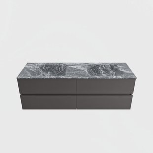 MONDIAZ VICA-DLUX 150cm badmeubel onderkast Dark grey 4 lades. Inbouw wastafel CLOUD dubbel 2 kraangaten, kleur Lava.