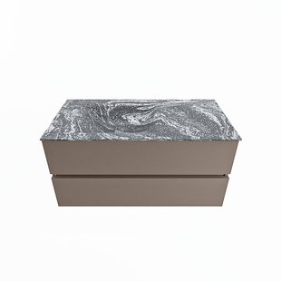 MONDIAZ VICA-DLUX 100cm badmeubel onderkast Smoke 2 lades. Inbouw wastafel CLOUD links zonder kraangat, kleur Lava.