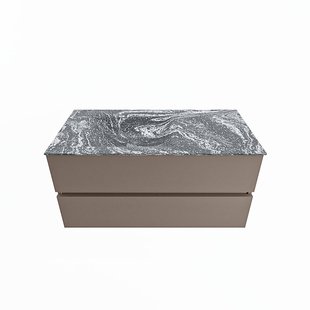 MONDIAZ VICA-DLUX 100cm badmeubel onderkast Smoke 2 lades. Inbouw wastafel CLOUD links 1 kraangat, kleur Lava.