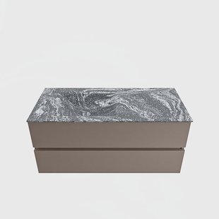 MONDIAZ VICA-DLUX 110cm badmeubel onderkast Smoke 2 lades. Inbouw wastafel CLOUD links zonder kraangat, kleur Lava.