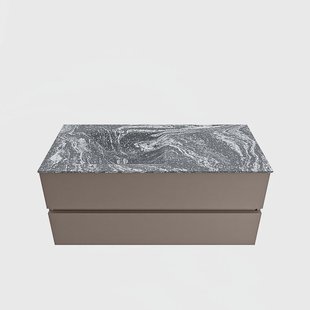 MONDIAZ VICA-DLUX 110cm badmeubel onderkast Smoke 2 lades. Inbouw wastafel CLOUD links 1 kraangat, kleur Lava.