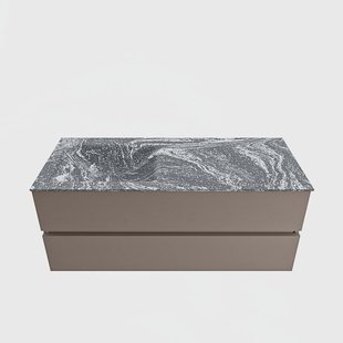 MONDIAZ VICA-DLUX 120cm badmeubel onderkast Smoke 2 lades. Inbouw wastafel CLOUD links zonder kraangat, kleur Lava.