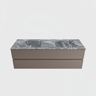 MONDIAZ VICA-DLUX 150cm badmeubel onderkast Smoke 2 lades. Inbouw wastafel CLOUD dubbel zonder kraangat, kleur Lava.