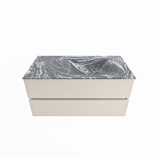 MONDIAZ VICA-DLUX 100cm badmeubel onderkast Linen 2 lades. Inbouw wastafel CLOUD rechts zonder kraangat, kleur Lava.