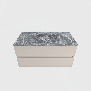 MONDIAZ VICA-DLUX 100cm badmeubel onderkast Linen 2 lades. Inbouw wastafel CLOUD midden 1 kraangat, kleur Lava.