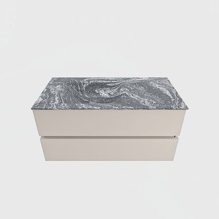 MONDIAZ VICA-DLUX 100cm badmeubel onderkast Linen 2 lades. Inbouw wastafel CLOUD links 1 kraangat, kleur Lava.