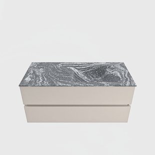 MONDIAZ VICA-DLUX 110cm badmeubel onderkast Linen 2 lades. Inbouw wastafel CLOUD rechts zonder kraangat, kleur Lava.