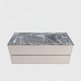 MONDIAZ VICA-DLUX 120cm badmeubel onderkast Linen 2 lades. Inbouw wastafel CLOUD rechts 1 kraangat, kleur Lava.