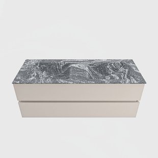 MONDIAZ VICA-DLUX 130cm badmeubel onderkast Linen 2 lades. Inbouw wastafel CLOUD dubbel 2 kraangaten, kleur Lava.