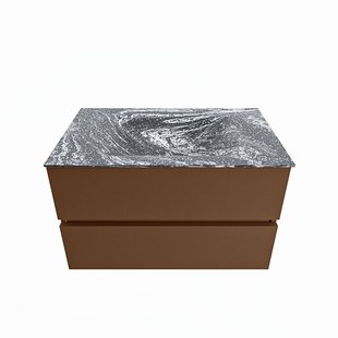 MONDIAZ VICA-DLUX 80cm badmeubel onderkast Rust 2 lades. Inbouw wastafel CLOUD midden zonder kraangat, kleur Lava.