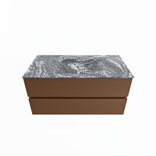 MONDIAZ VICA-DLUX 100cm badmeubel onderkast Rust 2 lades. Inbouw wastafel CLOUD midden zonder kraangat, kleur Lava.