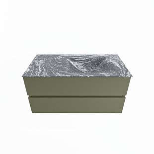 MONDIAZ VICA-DLUX 100cm badmeubel onderkast Army 2 lades. Inbouw wastafel CLOUD rechts 1 kraangat, kleur Lava.