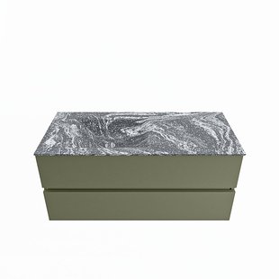 MONDIAZ VICA-DLUX 110cm badmeubel onderkast Army 2 lades. Inbouw wastafel CLOUD links zonder kraangat, kleur Lava.