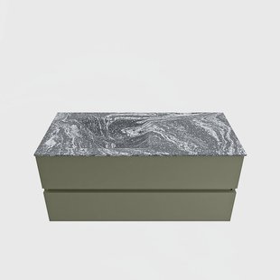 MONDIAZ VICA-DLUX 110cm badmeubel onderkast Army 2 lades. Inbouw wastafel CLOUD links 1 kraangat, kleur Lava.