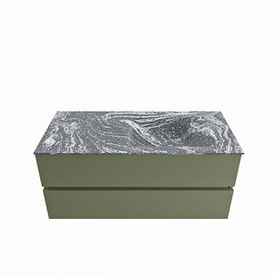 MONDIAZ VICA-DLUX 110cm badmeubel onderkast Army 2 lades. Inbouw wastafel CLOUD rechts 1 kraangat, kleur Lava.