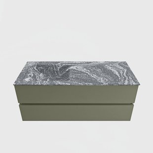 MONDIAZ VICA-DLUX 120cm badmeubel onderkast Army 2 lades. Inbouw wastafel CLOUD links 1 kraangat, kleur Lava.
