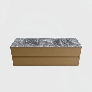 MONDIAZ VICA-DLUX 150cm badmeubel onderkast Oro 2 lades. Inbouw wastafel CLOUD dubbel zonder kraangat, kleur Lava.