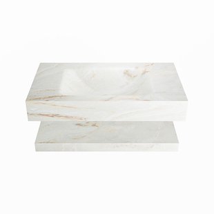 MONDIAZ ALAN-DLUX 80cm planchet Frappe. Vrijhangende wastafel CLOUD midden zonder kraangat, kleur Frappe.