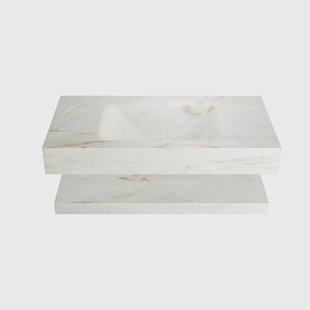 MONDIAZ ALAN-DLUX 90cm planchet Frappe. Vrijhangende wastafel CLOUD midden zonder kraangat, kleur Frappe.