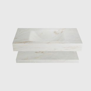 MONDIAZ ALAN-DLUX 90cm planchet Frappe. Vrijhangende wastafel CLOUD midden 1 kraangat, kleur Frappe.