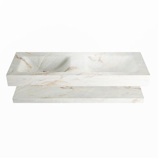 MONDIAZ ALAN-DLUX 130cm planchet Frappe. Vrijhangende wastafel CLOUD dubbel zonder kraangat, kleur Frappe.