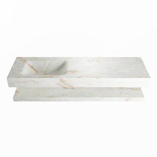 MONDIAZ ALAN-DLUX 150cm planchet Frappe. Vrijhangende wastafel CLOUD links zonder kraangat, kleur Frappe.
