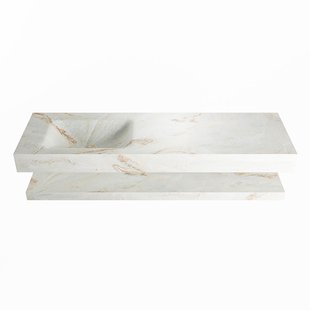 MONDIAZ ALAN-DLUX 150cm planchet Frappe. Vrijhangende wastafel CLOUD links 1 kraangat, kleur Frappe.