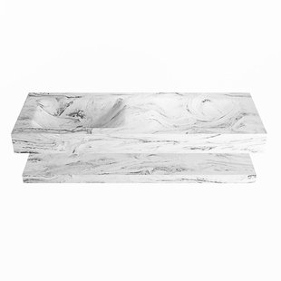 MONDIAZ ALAN-DLUX 130cm planchet Glace. Vrijhangende wastafel CLOUD dubbel 2 kraangaten, kleur Glace.