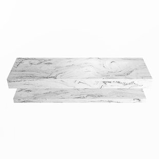 MONDIAZ ALAN-DLUX 150cm planchet Glace. Vrijhangende wastafel CLOUD rechts zonder kraangat, kleur Glace.