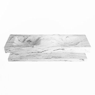 MONDIAZ ALAN-DLUX 150cm planchet Glace. Vrijhangende wastafel CLOUD dubbel 2 kraangaten, kleur Glace.