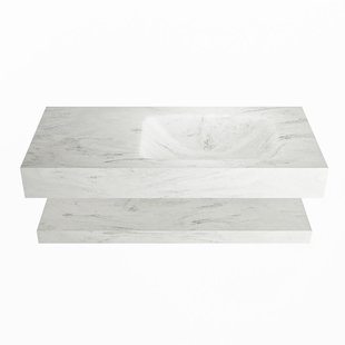 MONDIAZ ALAN-DLUX 100cm planchet Opalo. Vrijhangende wastafel CLOUD rechts zonder kraangat, kleur Opalo.