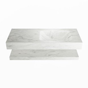 MONDIAZ ALAN-DLUX 110cm planchet Opalo. Vrijhangende wastafel CLOUD rechts zonder kraangat, kleur Opalo.