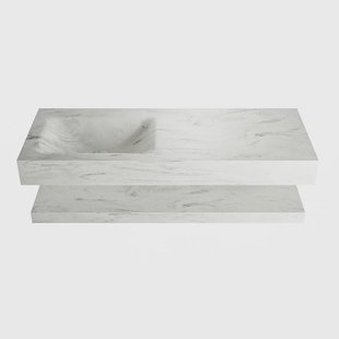 MONDIAZ ALAN-DLUX 120cm planchet Opalo. Vrijhangende wastafel CLOUD links zonder kraangat, kleur Opalo.