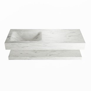 MONDIAZ ALAN-DLUX 120cm planchet Opalo. Vrijhangende wastafel CLOUD links 1 kraangat, kleur Opalo.