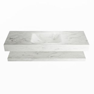 MONDIAZ ALAN-DLUX 130cm planchet Opalo. Vrijhangende wastafel CLOUD midden zonder kraangat, kleur Opalo.