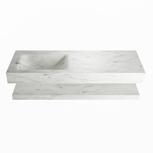 MONDIAZ ALAN-DLUX 130cm planchet Opalo. Vrijhangende wastafel CLOUD links zonder kraangat, kleur Opalo.