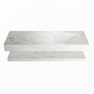 MONDIAZ ALAN-DLUX 130cm planchet Opalo. Vrijhangende wastafel CLOUD rechts zonder kraangat, kleur Opalo.