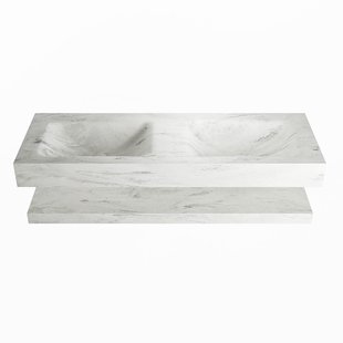 MONDIAZ ALAN-DLUX 130cm planchet Opalo. Vrijhangende wastafel CLOUD dubbel zonder kraangat, kleur Opalo.