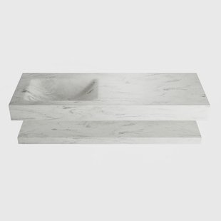 MONDIAZ ALAN-DLUX 130cm planchet Opalo. Vrijhangende wastafel CLOUD links 1 kraangat, kleur Opalo.