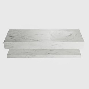 MONDIAZ ALAN-DLUX 130cm planchet Opalo. Vrijhangende wastafel CLOUD rechts 1 kraangat, kleur Opalo.