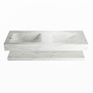 MONDIAZ ALAN-DLUX 130cm planchet Opalo. Vrijhangende wastafel CLOUD dubbel 2 kraangaten, kleur Opalo.