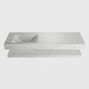 MONDIAZ ALAN-DLUX 150cm planchet Opalo. Vrijhangende wastafel CLOUD links zonder kraangat, kleur Opalo.