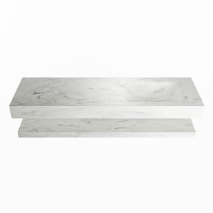 MONDIAZ ALAN-DLUX 150cm planchet Opalo. Vrijhangende wastafel CLOUD rechts zonder kraangat, kleur Opalo.