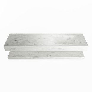 MONDIAZ ALAN-DLUX 150cm planchet Opalo. Vrijhangende wastafel CLOUD rechts 1 kraangat, kleur Opalo.