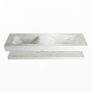 MONDIAZ ALAN-DLUX 150cm planchet Opalo. Vrijhangende wastafel CLOUD dubbel 2 kraangaten, kleur Opalo.