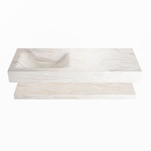 MONDIAZ ALAN-DLUX 120cm planchet Ostra. Vrijhangende wastafel CLOUD links zonder kraangat, kleur Ostra.